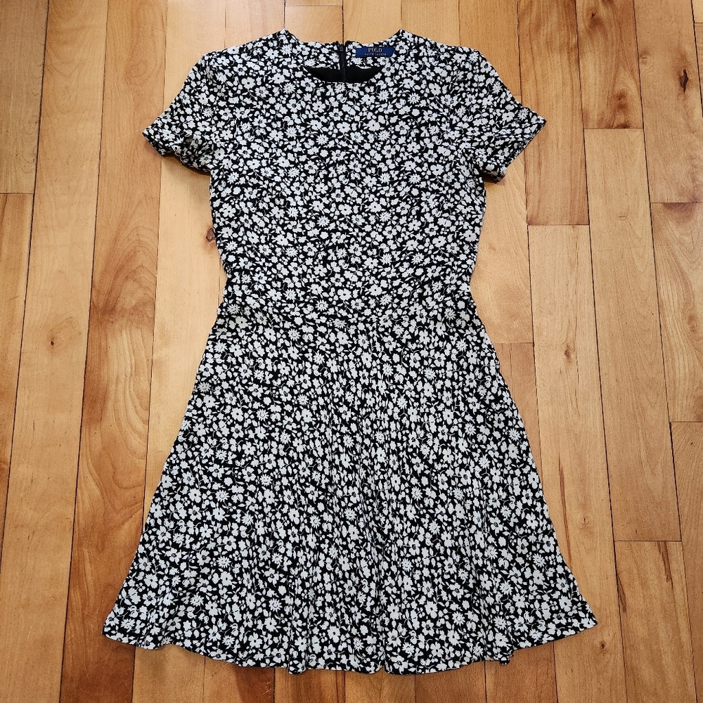 Polo Ralph Lauren Fit & Flare Floral Print Crepe Dress - 0